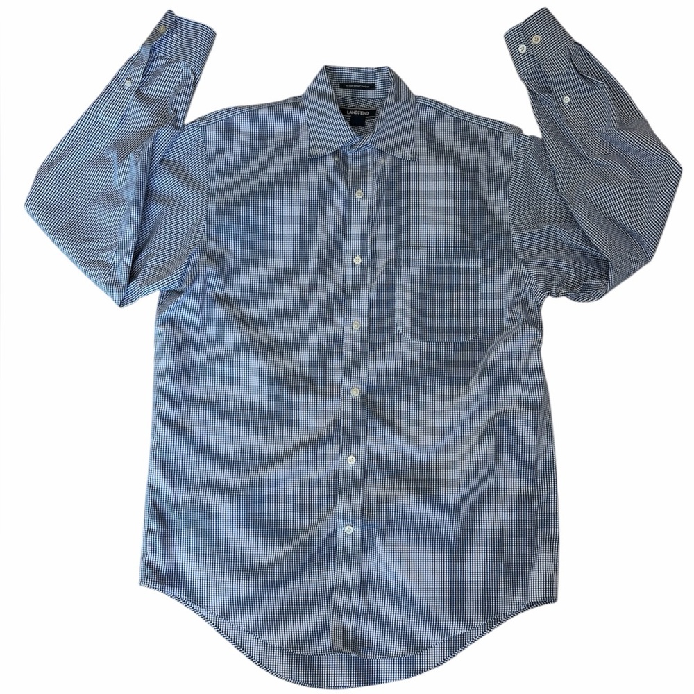 Lands End Men's Shirt Medium 100% Cotton Supima Pinpoint No Iron Traditional Fit
